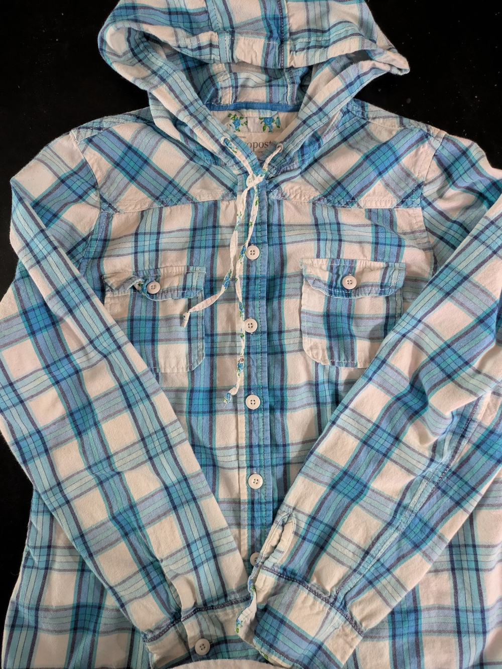 Aeropostale Blue & White Plaid Hooded Button-Down Shirt